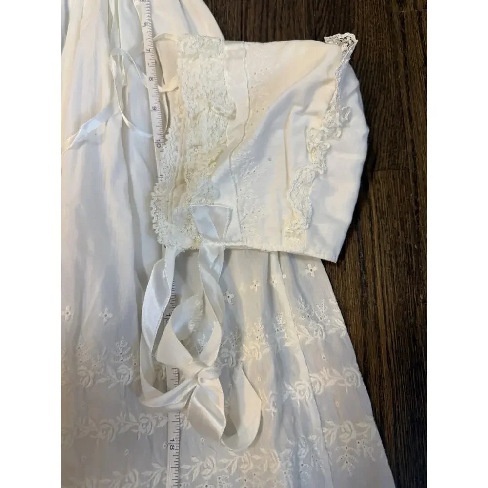 Vintage Madonna Christening Baptism Gown & Bonnet USA Made 0-6 Months Cream
